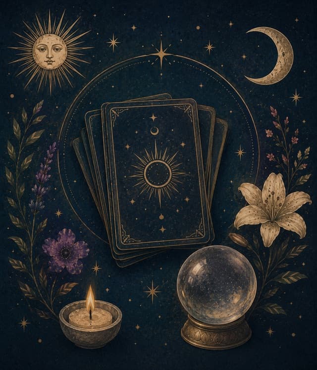 Ilustrace křišťálové koule s květinami